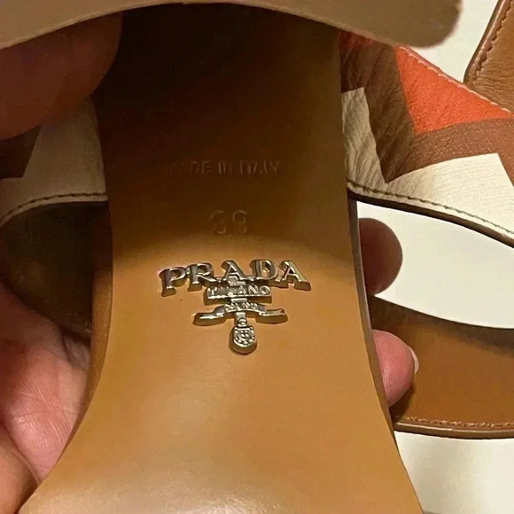 Prada Leather Colorblock Pattern Slingback brown and tan color Sandals - Picture 15 of 16